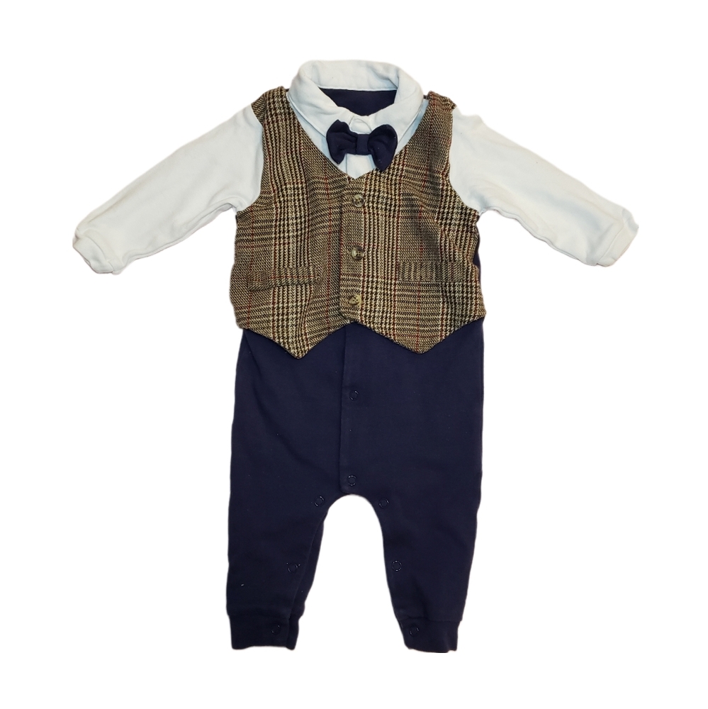Boutique 3-6m Baby Boy Fancy Bow Tie & Vest One Piece Jumpsuit Coveralls